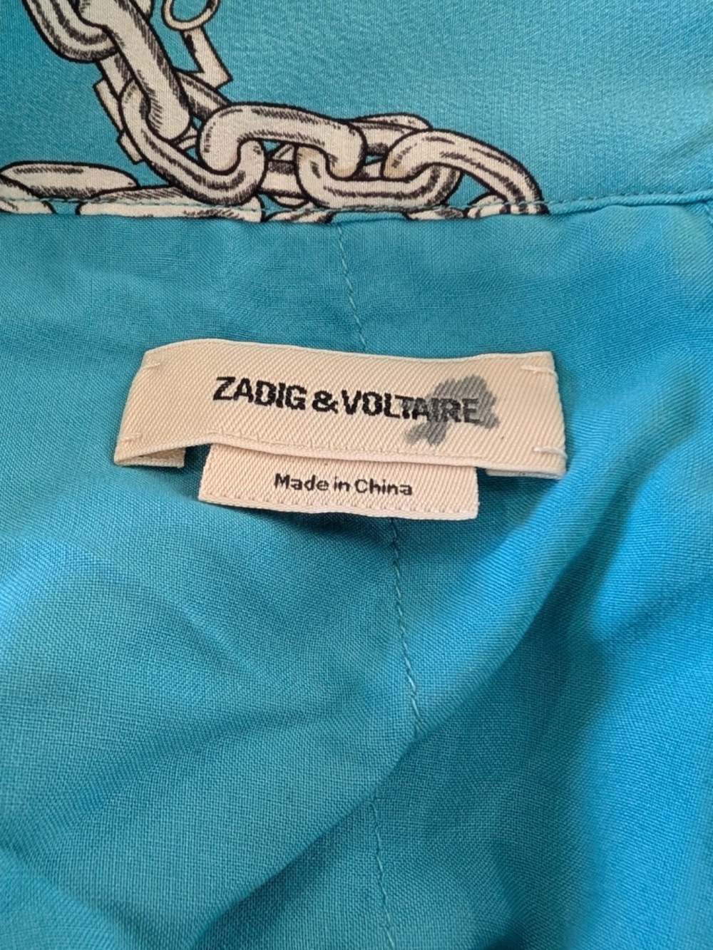 ZADIG & VOLTAIRE Joslin Silk Skirt Teal Chain Print Size L IT 42 NWT Lace Midi - Picture 5 of 11